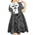 Custom Fiji Tapa Rugby Kid Short Sleeve Dress Flying Fijian Black And White Version
