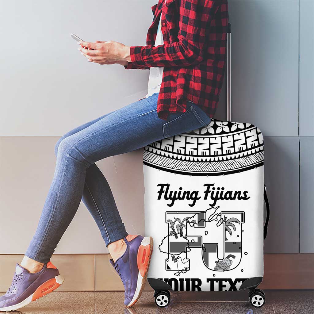 Custom Fiji Tapa Rugby Luggage Cover Flying Fijian Black And White Version