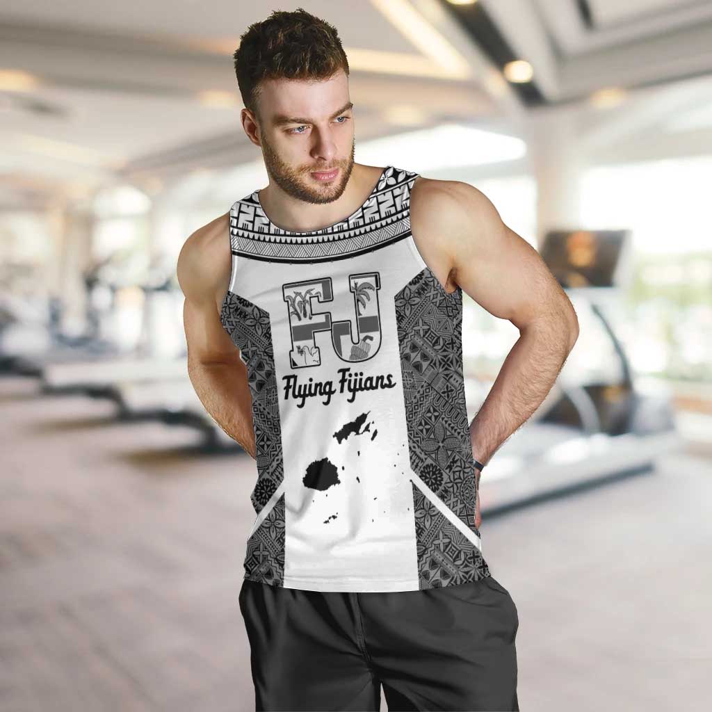 Custom Fiji Tapa Rugby Men Tank Top Flying Fijian Black And White Version