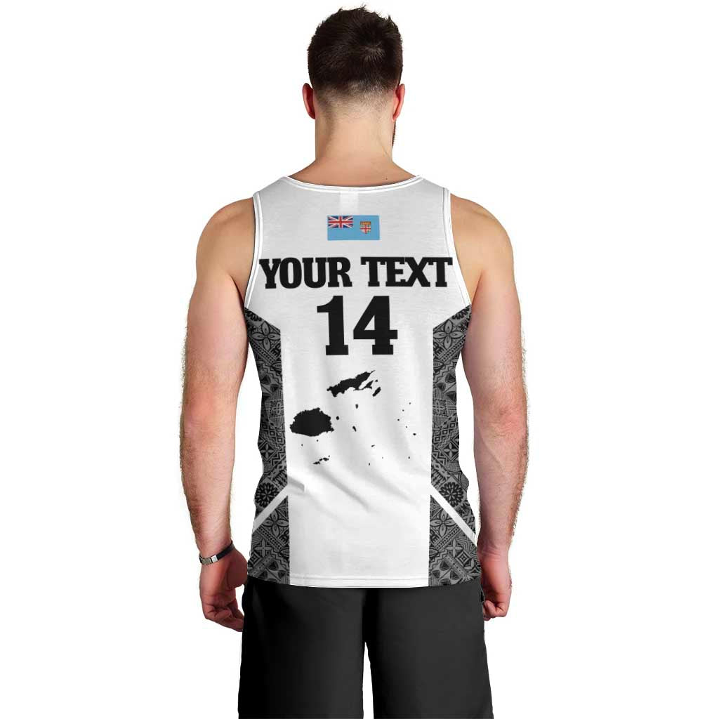 Custom Fiji Tapa Rugby Men Tank Top Flying Fijian Black And White Version