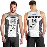 Custom Fiji Tapa Rugby Men Tank Top Flying Fijian Black And White Version