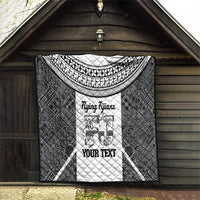 Custom Fiji Tapa Rugby Quilt Flying Fijian Black And White Version