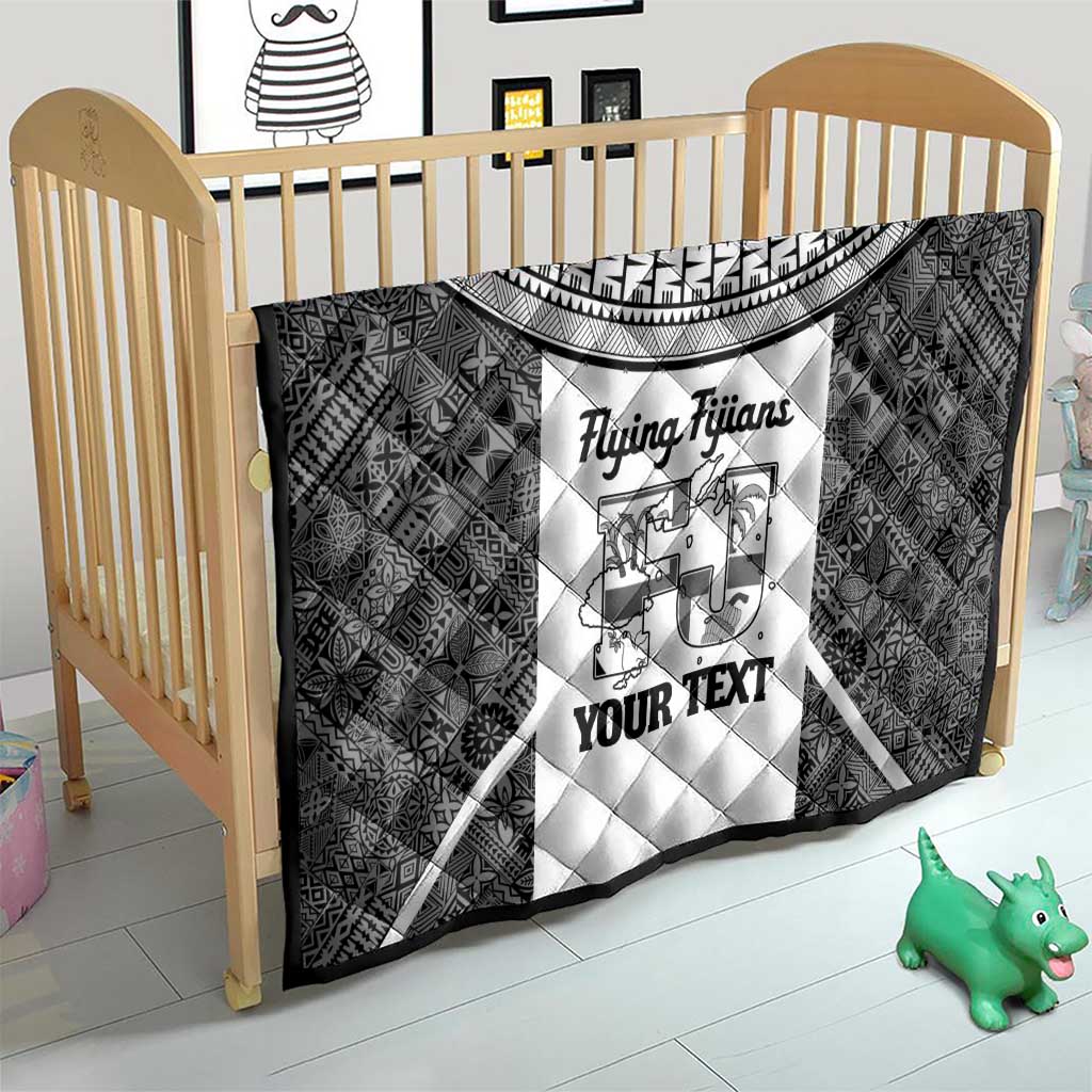 Custom Fiji Tapa Rugby Quilt Flying Fijian Black And White Version