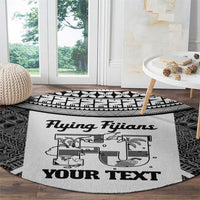 Custom Fiji Tapa Rugby Round Carpet Flying Fijian Black And White Version
