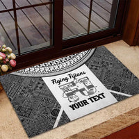 Custom Fiji Tapa Rugby Rubber Doormat Flying Fijian Black And White Version