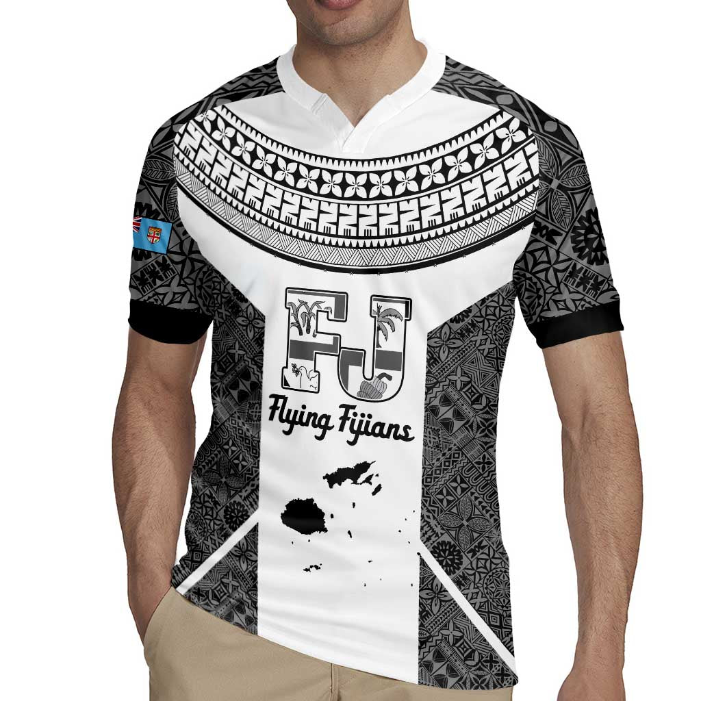 Custom Fiji Tapa Rugby Rugby Jersey Flying Fijian Black And White Version