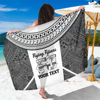 Custom Fiji Tapa Rugby Sarong Flying Fijian Black And White Version