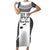 Custom Fiji Tapa Rugby Short Sleeve Bodycon Dress Flying Fijian Black And White Version