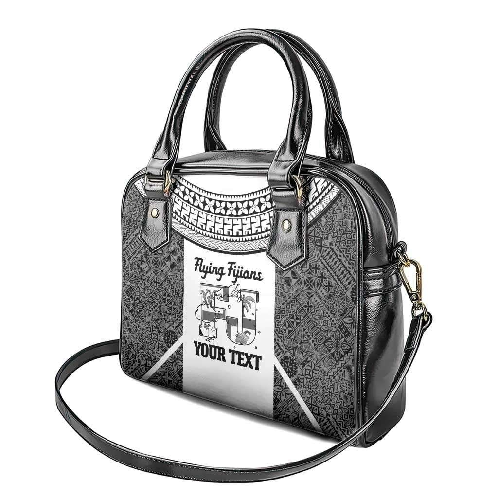 Custom Fiji Tapa Rugby Shoulder Handbag Flying Fijian Black And White Version