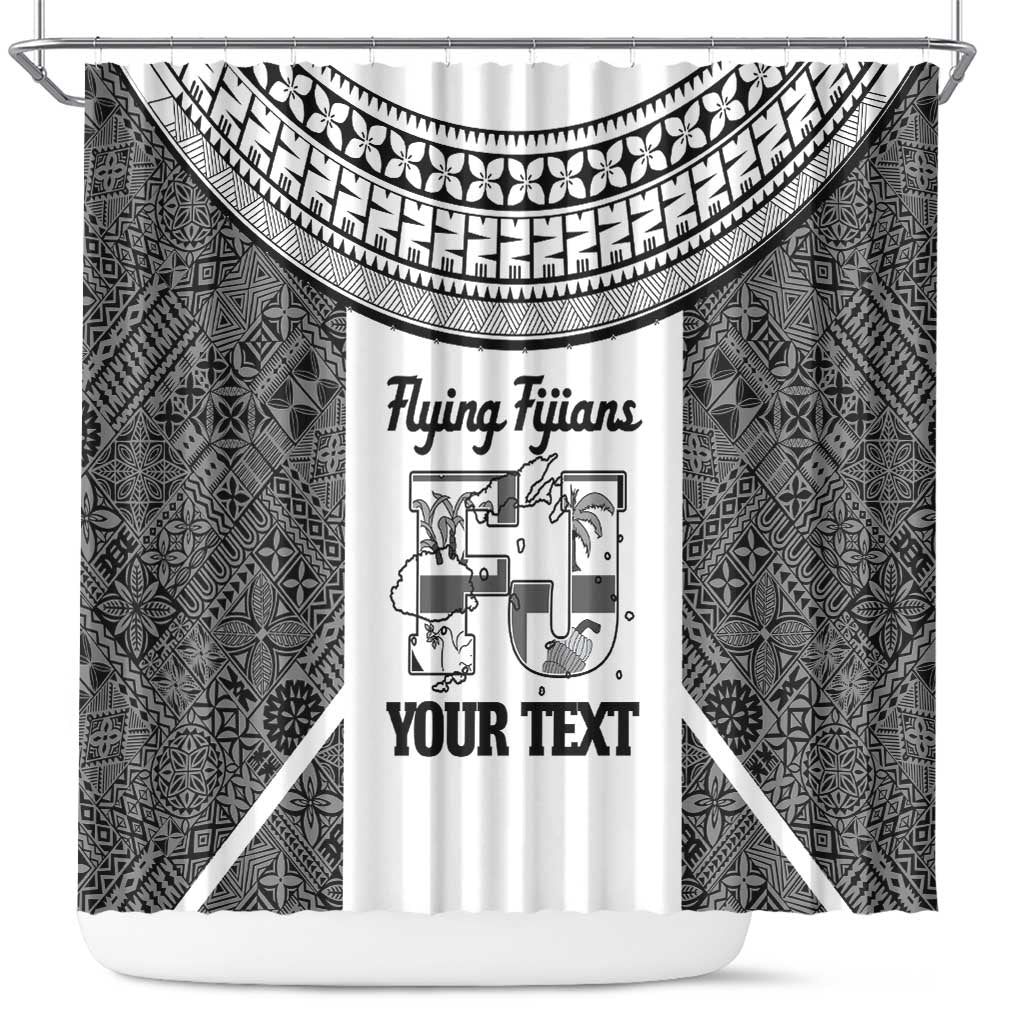 Custom Fiji Tapa Rugby Shower Curtain Flying Fijian Black And White Version