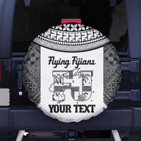 Custom Fiji Tapa Rugby Spare Tire Cover Flying Fijian Black And White Version