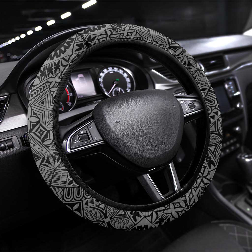 Fiji Tapa Rugby Steering Wheel Cover Flying Fijian Black And White Version