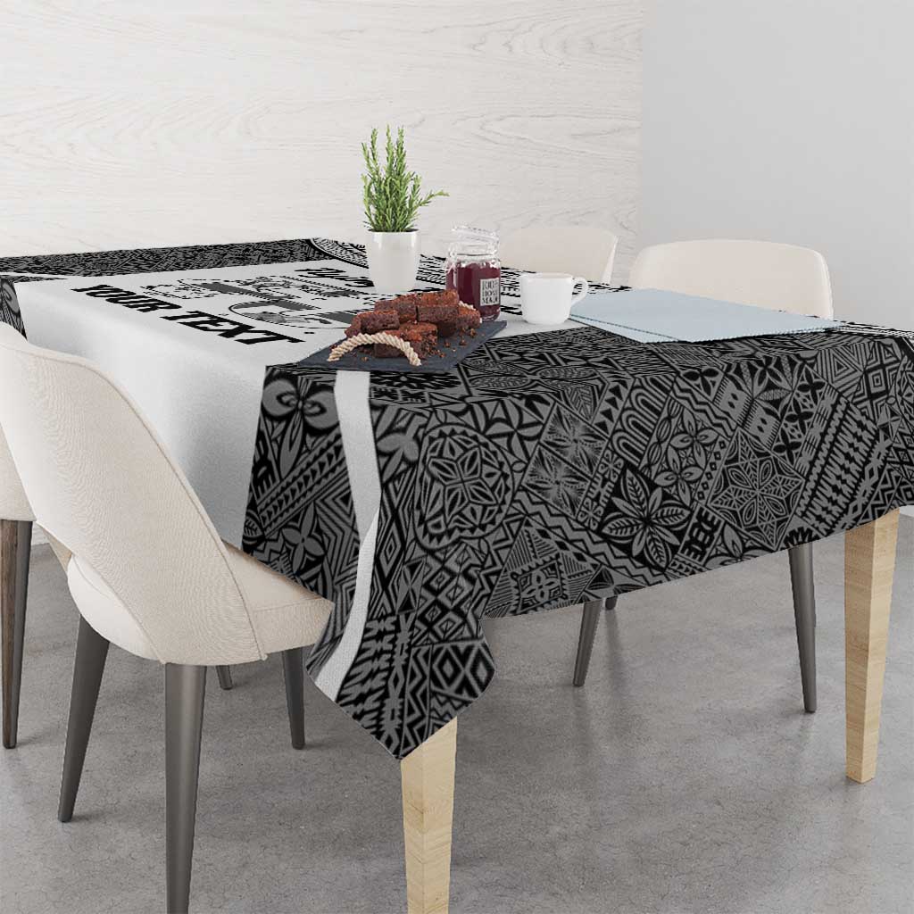 Custom Fiji Tapa Rugby Tablecloth Flying Fijian Black And White Version