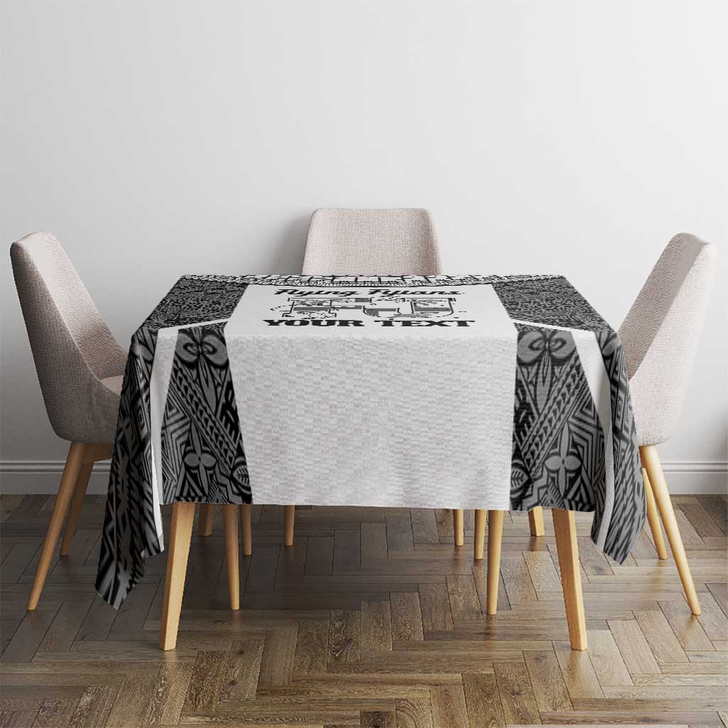 Custom Fiji Tapa Rugby Tablecloth Flying Fijian Black And White Version