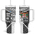 Custom Fiji Tapa Rugby Tumbler With Handle Flying Fijian Black And White Version