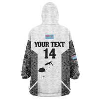 Custom Fiji Tapa Rugby Wearable Blanket Hoodie Flying Fijian Black And White Version