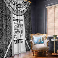 Custom Fiji Tapa Rugby Window Curtain Flying Fijian Black And White Version