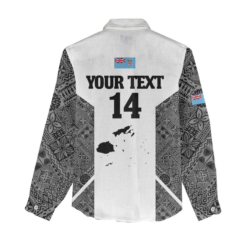 Custom Fiji Tapa Rugby Women Casual Shirt Flying Fijian Black And White Version