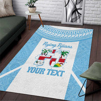 Custom Fiji Tapa Rugby Area Rug Flying Fijian Blue And White Version
