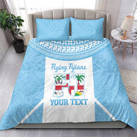 Custom Fiji Tapa Rugby Bedding Set Flying Fijian Blue And White Version