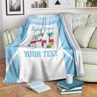 Custom Fiji Tapa Rugby Blanket Flying Fijian Blue And White Version