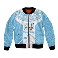 Custom Fiji Tapa Rugby Bomber Jacket Flying Fijian Blue And White Version