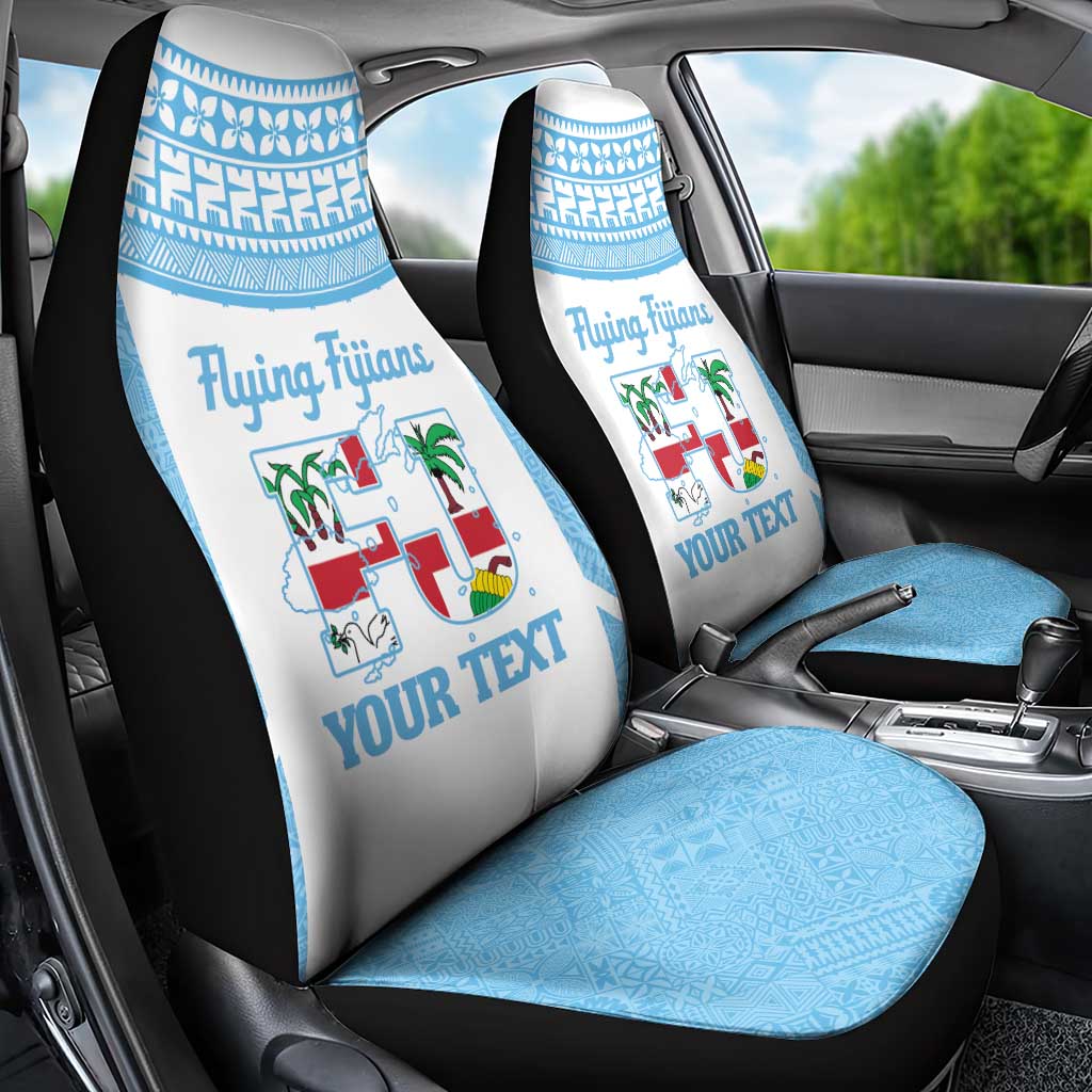 Custom Fiji Tapa Rugby Car Seat Cover Flying Fijian Blue And White Version