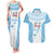 Custom Fiji Tapa Rugby Couples Matching Tank Maxi Dress and Hawaiian Shirt Flying Fijian Blue And White Version