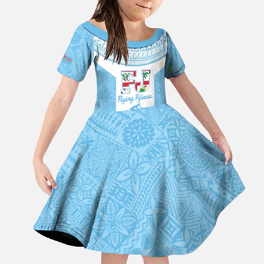 Custom Fiji Tapa Rugby Family Matching Mermaid Dress and Hawaiian Shirt Flying Fijian Blue And White Version