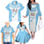 Custom Fiji Tapa Rugby Family Matching Off The Shoulder Long Sleeve Dress and Hawaiian Shirt Flying Fijian Blue And White Version