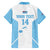 Custom Fiji Tapa Rugby Family Matching Off The Shoulder Long Sleeve Dress and Hawaiian Shirt Flying Fijian Blue And White Version
