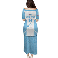 Custom Fiji Tapa Rugby Family Matching Puletasi and Hawaiian Shirt Flying Fijian Blue And White Version