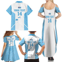 Custom Fiji Tapa Rugby Family Matching Summer Maxi Dress and Hawaiian Shirt Flying Fijian Blue And White Version