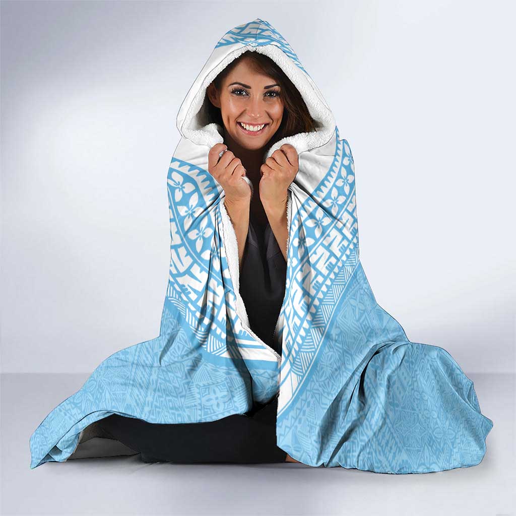 Custom Fiji Tapa Rugby Hooded Blanket Flying Fijian Blue And White Version