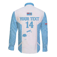 Custom Fiji Tapa Rugby Long Sleeve Button Shirt Flying Fijian Blue And White Version