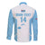 Custom Fiji Tapa Rugby Long Sleeve Button Shirt Flying Fijian Blue And White Version
