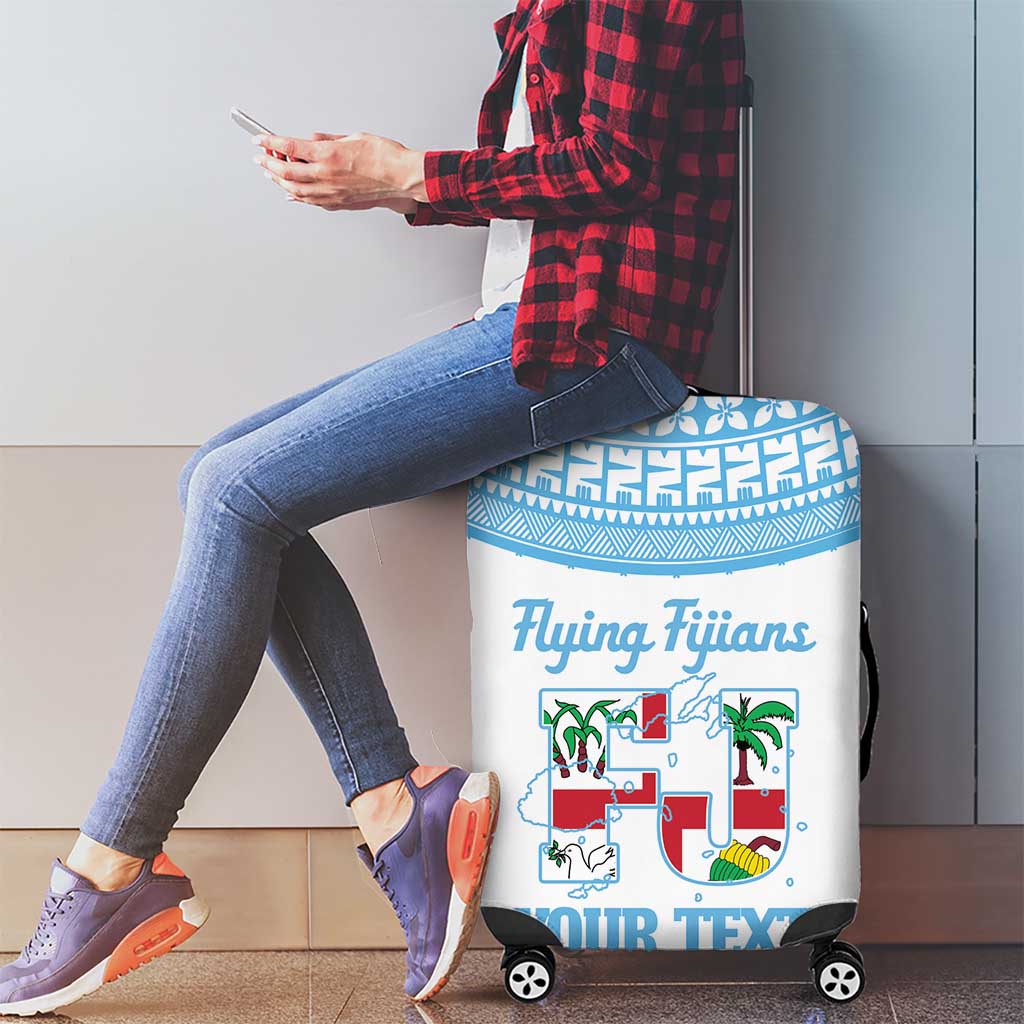 Custom Fiji Tapa Rugby Luggage Cover Flying Fijian Blue And White Version