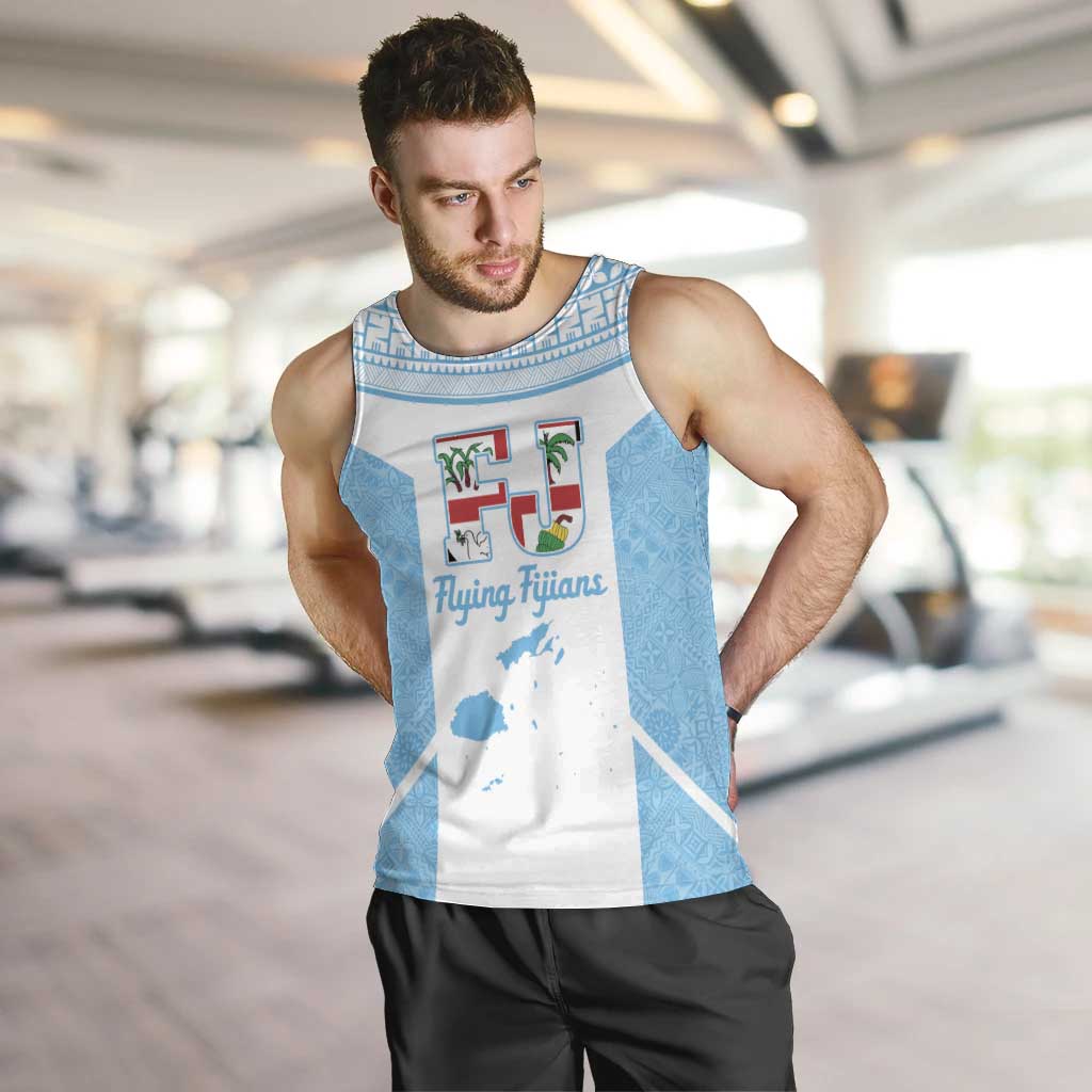 Custom Fiji Tapa Rugby Men Tank Top Flying Fijian Blue And White Version