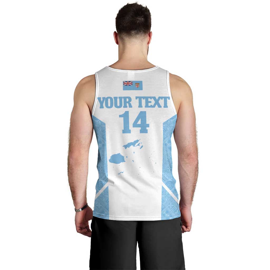 Custom Fiji Tapa Rugby Men Tank Top Flying Fijian Blue And White Version