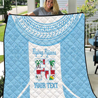 Custom Fiji Tapa Rugby Quilt Flying Fijian Blue And White Version
