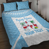 Custom Fiji Tapa Rugby Quilt Bed Set Flying Fijian Blue And White Version