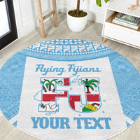 Custom Fiji Tapa Rugby Round Carpet Flying Fijian Blue And White Version