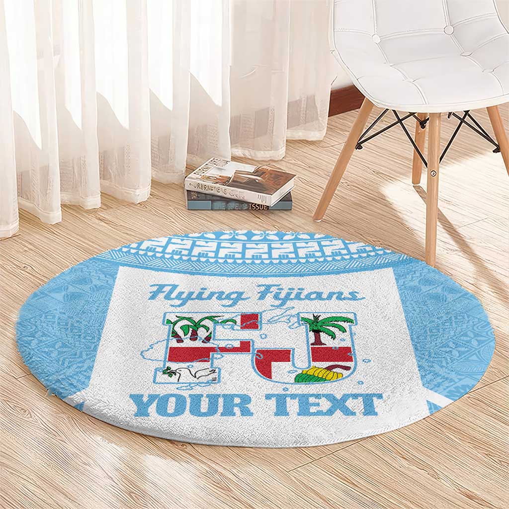 Custom Fiji Tapa Rugby Round Carpet Flying Fijian Blue And White Version