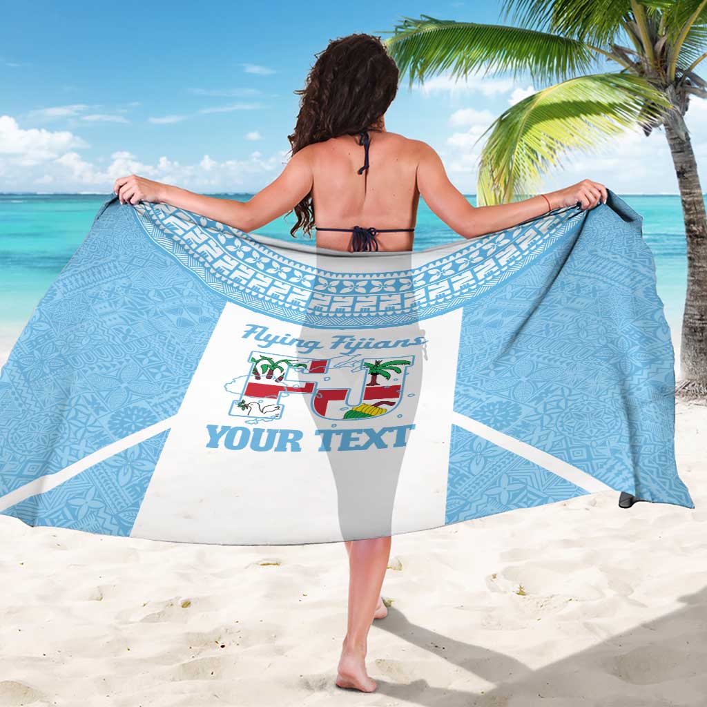 Custom Fiji Tapa Rugby Sarong Flying Fijian Blue And White Version