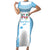 Custom Fiji Tapa Rugby Short Sleeve Bodycon Dress Flying Fijian Blue And White Version