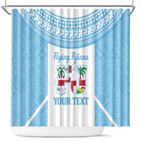 Custom Fiji Tapa Rugby Shower Curtain Flying Fijian Blue And White Version