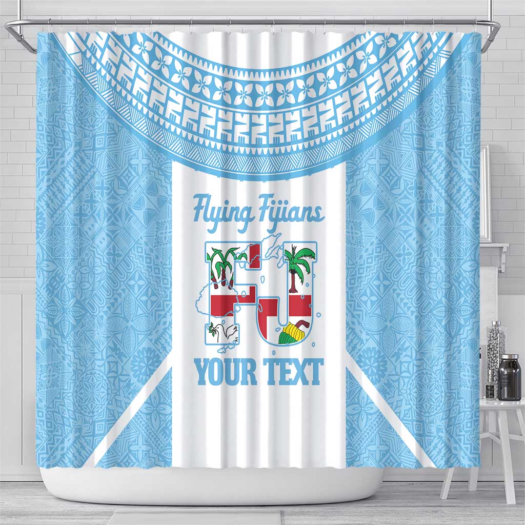 Custom Fiji Tapa Rugby Shower Curtain Flying Fijian Blue And White Version