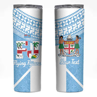 Custom Fiji Tapa Rugby Skinny Tumbler Flying Fijian Blue And White Version