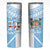 Custom Fiji Tapa Rugby Skinny Tumbler Flying Fijian Blue And White Version