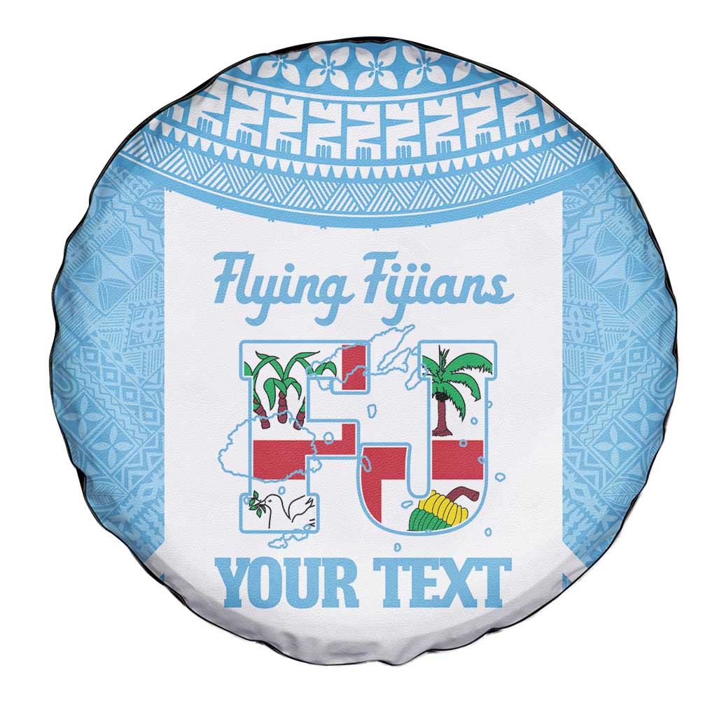Custom Fiji Tapa Rugby Spare Tire Cover Flying Fijian Blue And White Version